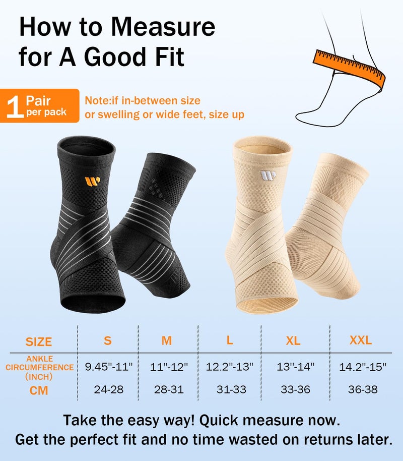 WHCOOL Low-Profile Ankle Braces for Women & Men, Customizable Ankle Compression Sleeve w/Wide Strap, Foot Support Wrap for Plantar Fasciitis Pain Relief, Achilles Tendonitis, Sprain, Black, 1 Pair, L - Image 5