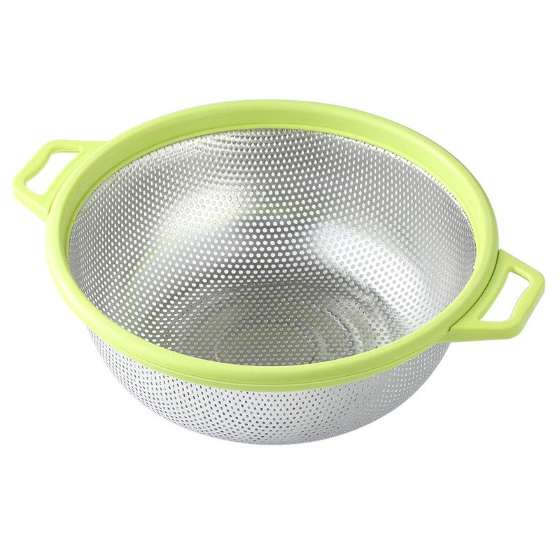 HiramWare Stainless Steel Colander With Handle and Legs Large Metal Green Strainer for Pasta Spaghetti Berry Veggies Fruits Noodles Salads 5quart 105 Kitchen Mesh Colander Dishwasher Safe