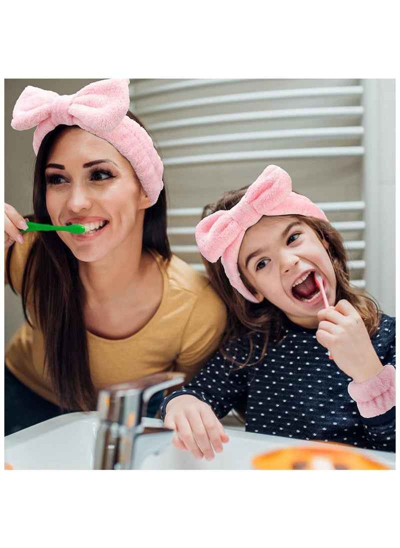 ماركة غير محددة Spa Bow Headband, Spa Headband Wrist Washband Scrunchies Cuffs Set for Washing Face, Towel Wristbands Hair Headband Face Wash Wristband for Women Girls Makeup  - Image 3