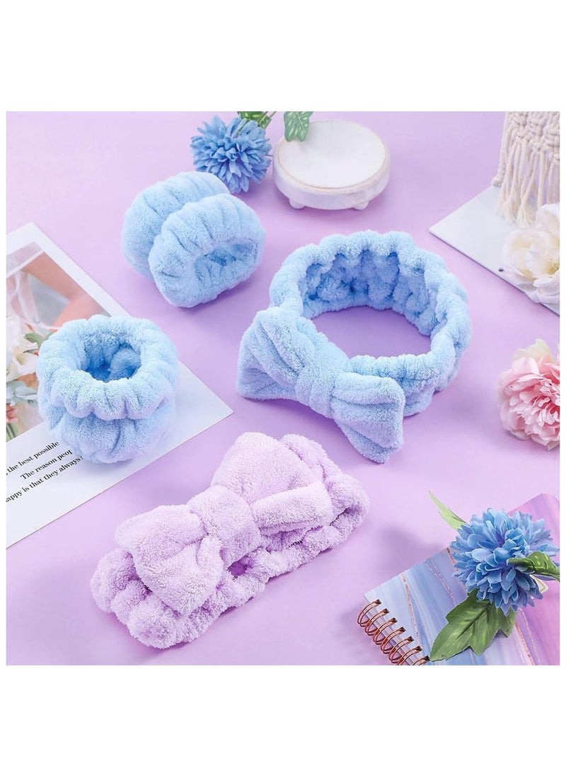 ماركة غير محددة Spa Bow Headband, Spa Headband Wrist Washband Scrunchies Cuffs Set for Washing Face, Towel Wristbands Hair Headband Face Wash Wristband for Women Girls Makeup  - Image 5