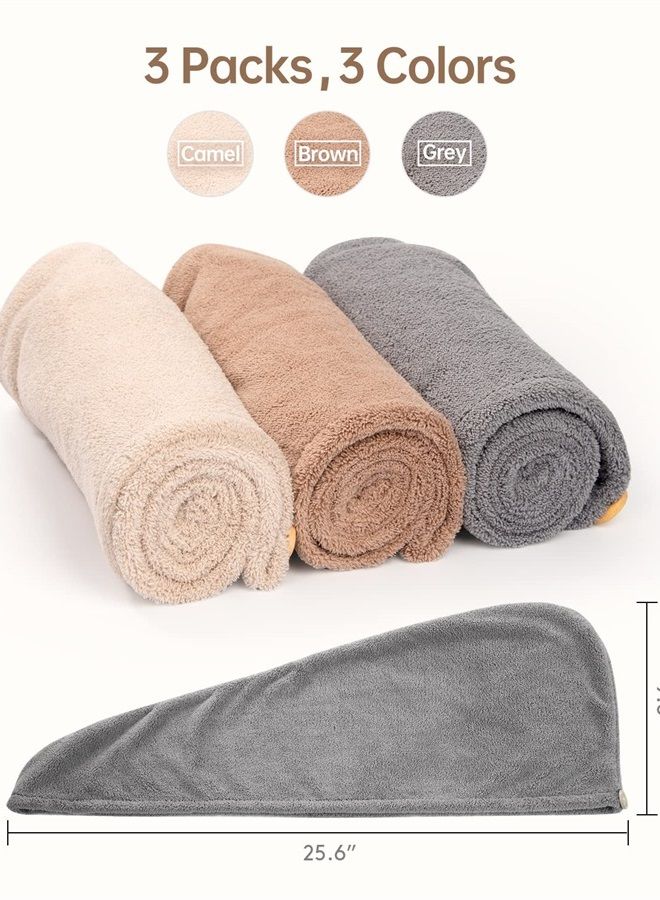 YFONG 3 Pack Microfiber Hair Towel with Button, Super Absorbent Fast Drying Hair Wraps for Curly Hair, Anti Frizz Microfiber Towel for Women - Image 5