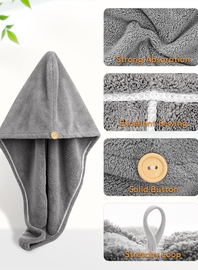 YFONG 3 Pack Microfiber Hair Towel with Button, Super Absorbent Fast Drying Hair Wraps for Curly Hair, Anti Frizz Microfiber Towel for Women - Image 3