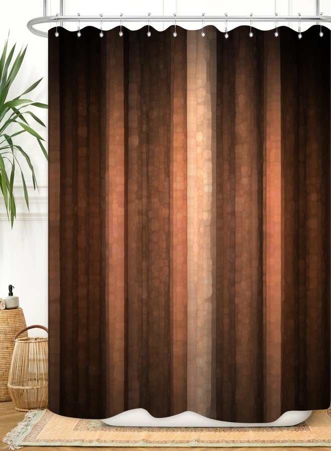 ZXMBF Brown Copper Shower Curtain Bronze Rust Striped Earth Tone Pale for Mens Peach Tan Clay Strip Farmhouse Rustic Vintage Bathroom Fabric 72x72 Inch with Plastic Hook - Image 1