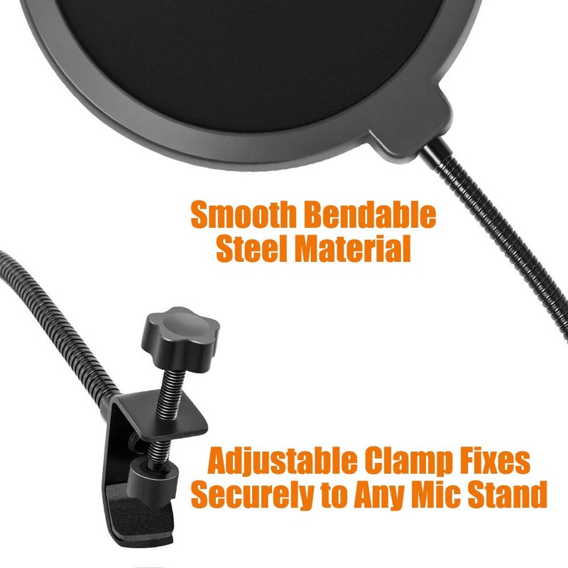 Softline Pro Inch Pop Filter Shield Mask for Studio Microphone, Double Mesh Wind Screen with 360° Flexible Gooseneck and Quick Mount or Release Clamp for Recording and Broadcast Studio, SP-PF-001 6 - Image 3