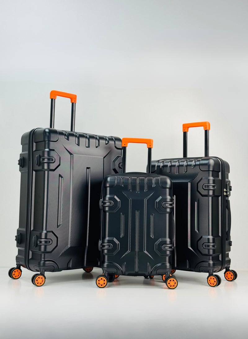 SAW & SEE Premium ABS+PC Unbreakable Anti-fall protection Hard Shell Durable Strong Luggage 3-Piece Suitcase Set, Lightweight Trolley Bags with 4 double Spinner Wheels, Combination security Lock and Compressed ABS+PC Material Durable Travel Suitcases– 12 Kg, 23 Kg, 35 Kg - 20" / 24" / 28" – Black - Image 1