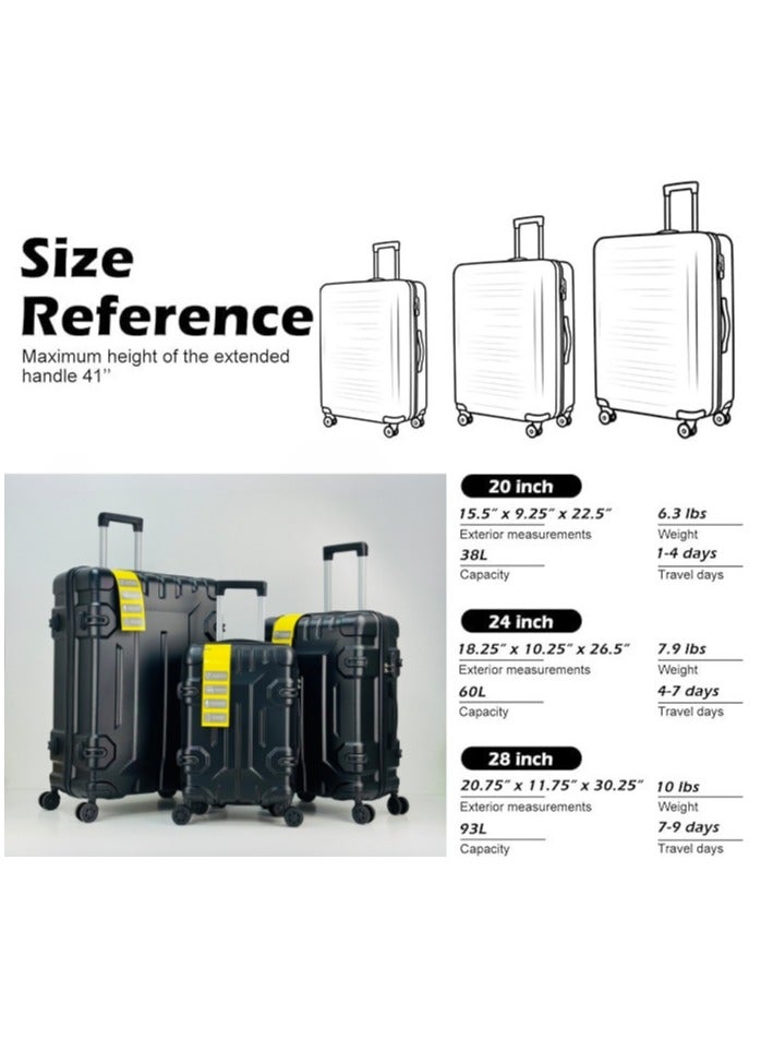 SAW & SEE Premium ABS+PC Unbreakable Anti-fall protection Hard Shell Durable Strong Luggage 3-Piece Suitcase Set, Lightweight Trolley Bags with 4 double Spinner Wheels, Combination security Lock and Compressed ABS+PC Material Durable Travel Suitcases– 12 Kg, 23 Kg, 35 Kg - 20" / 24" / 28" – Black - Image 3