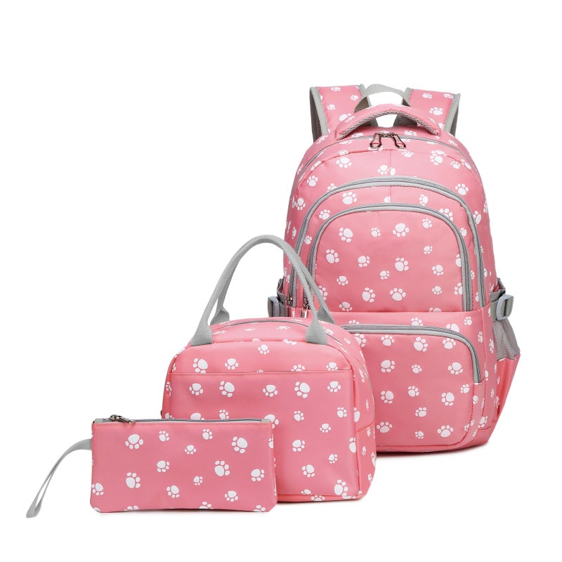 goldwheat 3Pcs Dog Paw Printed Backpack Set With LunchBag For Girls Elementary Students Bookbag Schoolbag - Image 2