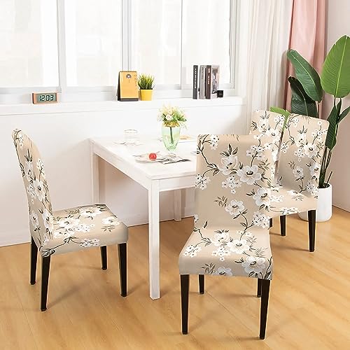 Styleys Elastic Chair Cover Stretch Removable Washable Short Dining Chair Cover Protector Seat Slipcover (Set of 6 Cream Flower, SD125) - Image 2