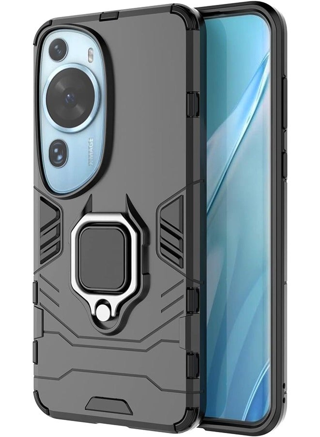 حافظة هاتف لهواوي P60 آرت، غلاف مزدوج الطبقات مقاوم للصدمات من TPU+PC مع حامل مغناطيسي (أسود) - Image 1