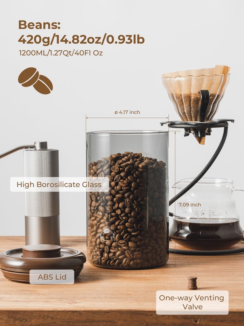 Tourdeus Coffee Canister for Ground Coffee, 13 oz Borosilicate Air Tight Coffee Bean Container with Pop Lid, COâ‚‚ Releasing Valve for Grounds Coffee, Anti-UV - Image 5