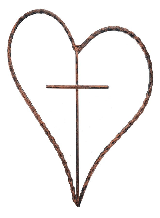 Top Brass Metal Heart/Cross Wall Decor - 12" Rustic Jesus Love Art Plaque (Rustic Copper) - Image 1