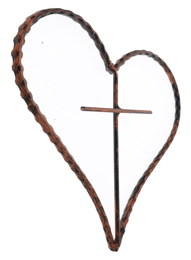 Top Brass Metal Heart/Cross Wall Decor - 12" Rustic Jesus Love Art Plaque (Rustic Copper) - Image 2