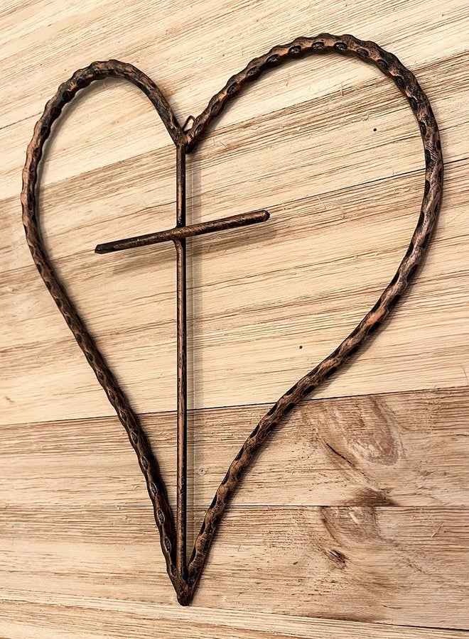 Top Brass Metal Heart/Cross Wall Decor - 12" Rustic Jesus Love Art Plaque (Rustic Copper) - Image 3