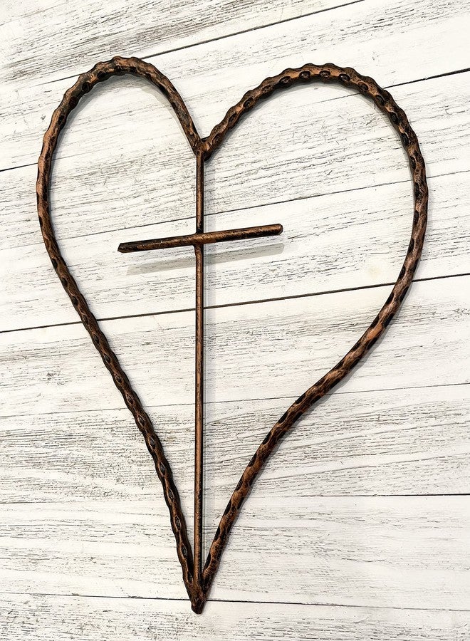Top Brass Metal Heart/Cross Wall Decor - 12" Rustic Jesus Love Art Plaque (Rustic Copper) - Image 4
