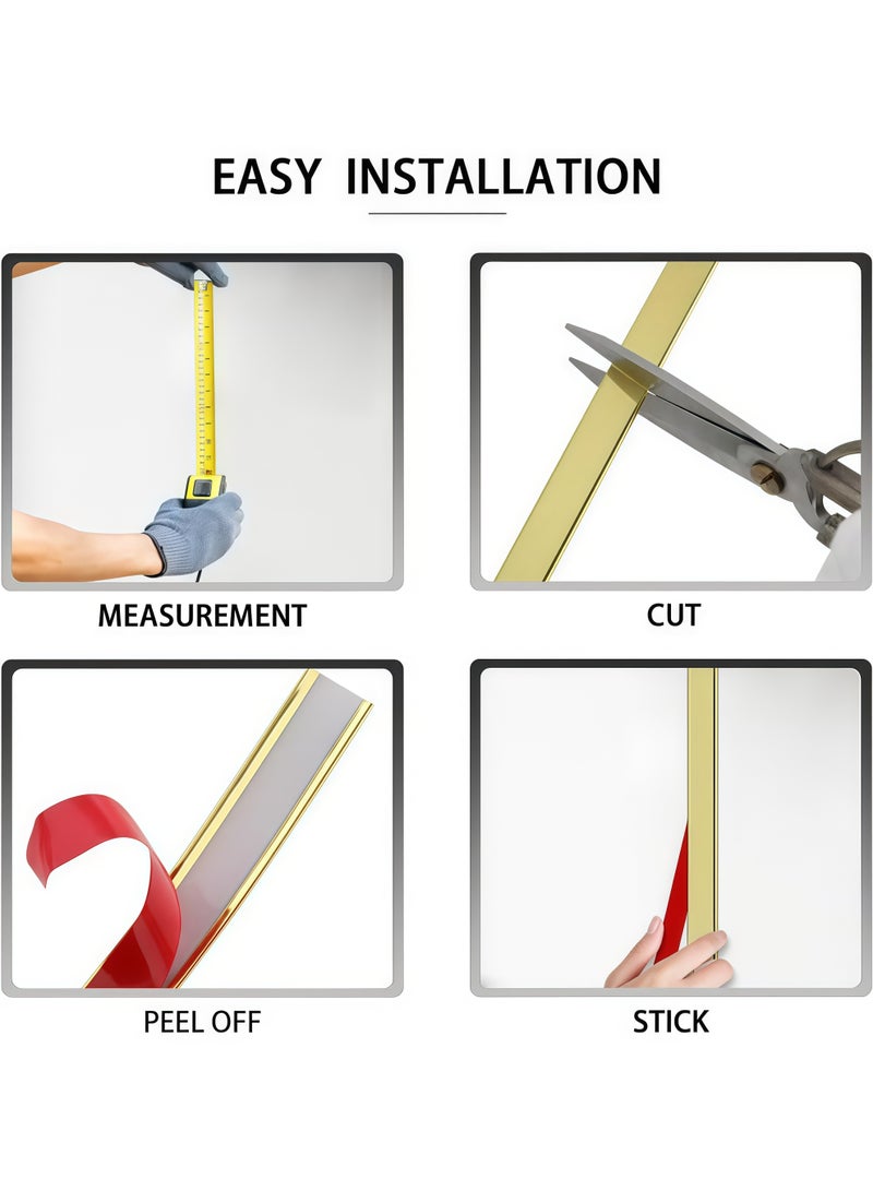 XiuWoo Art Tape,Gold Wall Trim Molding Stainless Steel Wall Tape Peel and Stick Metal Trim Self Adhesive Wallpaper Strip Metalized Mirror-Like Finish for Wall Ceiling Mirror Frame Border Edge Trim(Gold) - Image 4