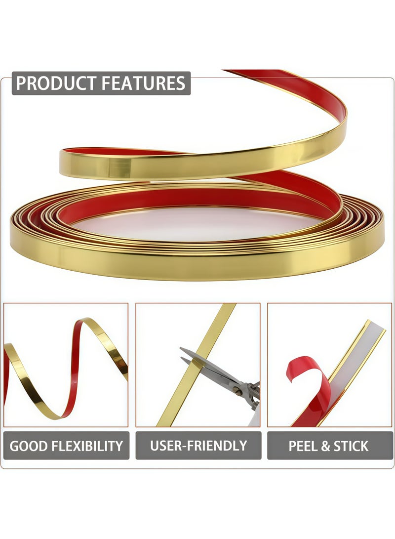 XiuWoo Art Tape,Gold Wall Trim Molding Stainless Steel Wall Tape Peel and Stick Metal Trim Self Adhesive Wallpaper Strip Metalized Mirror-Like Finish for Wall Ceiling Mirror Frame Border Edge Trim(Gold) - Image 3