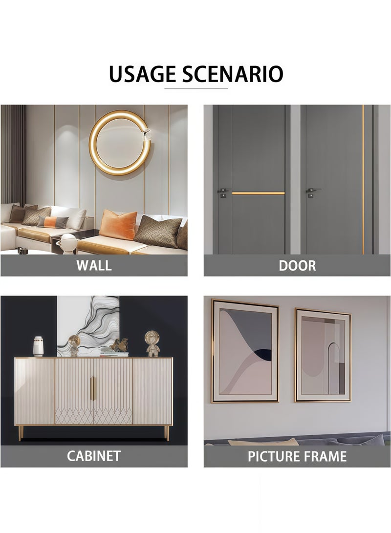 XiuWoo Art Tape,Gold Wall Trim Molding Stainless Steel Wall Tape Peel and Stick Metal Trim Self Adhesive Wallpaper Strip Metalized Mirror-Like Finish for Wall Ceiling Mirror Frame Border Edge Trim(Gold) - Image 5