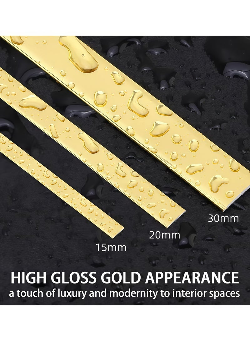 XiuWoo Art Tape,Gold Wall Trim Molding Stainless Steel Wall Tape Peel and Stick Metal Trim Self Adhesive Wallpaper Strip Metalized Mirror-Like Finish for Wall Ceiling Mirror Frame Border Edge Trim(Gold) - Image 2