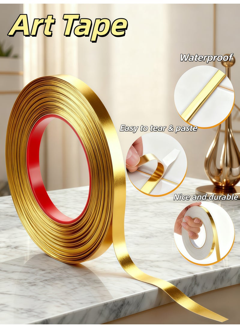 XiuWoo Art Tape,Gold Wall Trim Molding Stainless Steel Wall Tape Peel and Stick Metal Trim Self Adhesive Wallpaper Strip Metalized Mirror-Like Finish for Wall Ceiling Mirror Frame Border Edge Trim(Gold) - Image 1