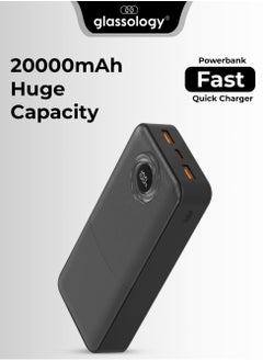 glassology 20000mAh Power Bank, PD20W + QC 22.5W Fast Charging, Polymer Battery, 2 USB Output Ports, Digital Display Power, Strong LCD Light, Compatible with iPhone, Samsung Galaxy, Apple Watch, AirPods, iPad (Black)  - Image 1