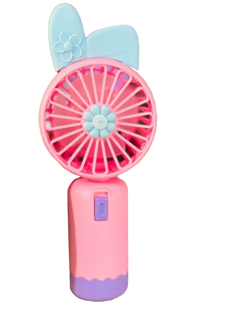 Generic Mini handheld fan, Cute design decorated with ears and flower in the middle, small size and easy to carry by hand or put in bag, equipped with USB rechargeable battery, on/off button, multiple air speeds, nice gift for kids 