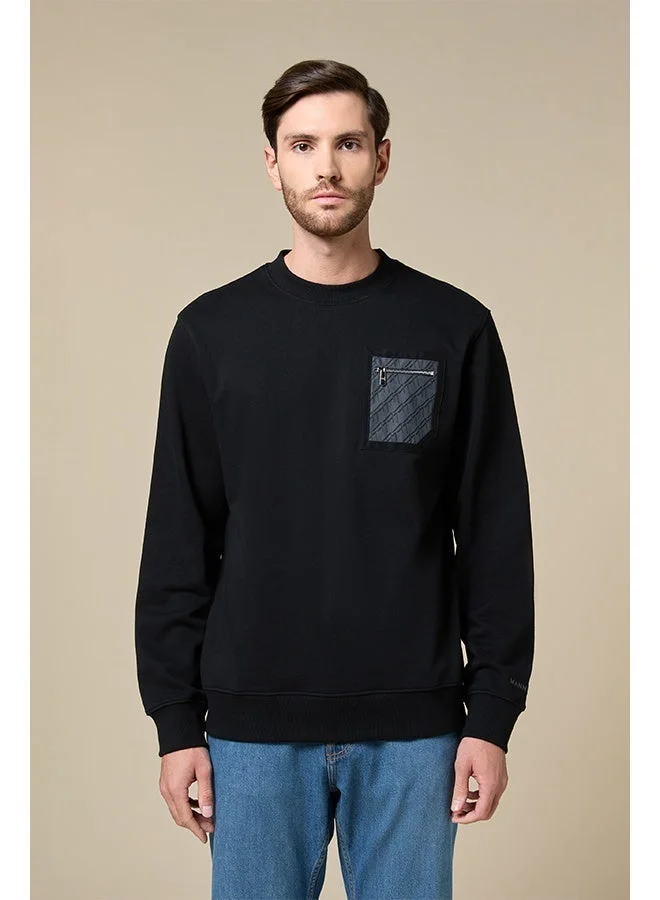 Mannerism The Nightfall Black Cotton Sweatshirt with Zip Pocket Relaxed Fit
