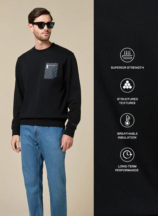 MANNERISM  The Nightfall Black Cotton Sweatshirt with Zip Pocket Relaxed Fit for Men | Best Price UAE
