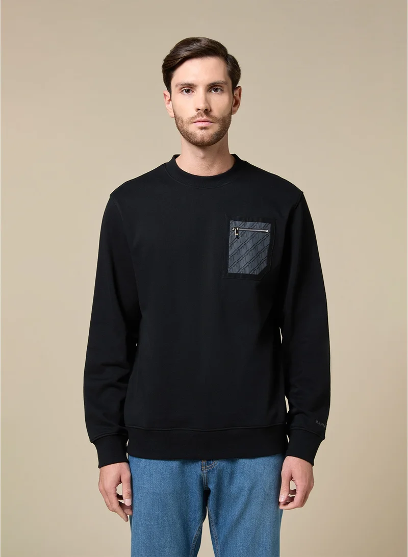 Mannerism The Nightfall Black Cotton Sweatshirt with Zip Pocket Relaxed Fit