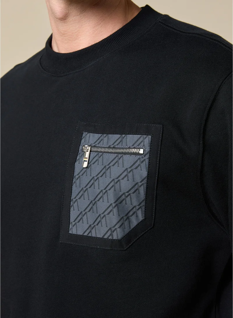 Mannerism The Nightfall Black Cotton Sweatshirt with Zip Pocket Relaxed Fit