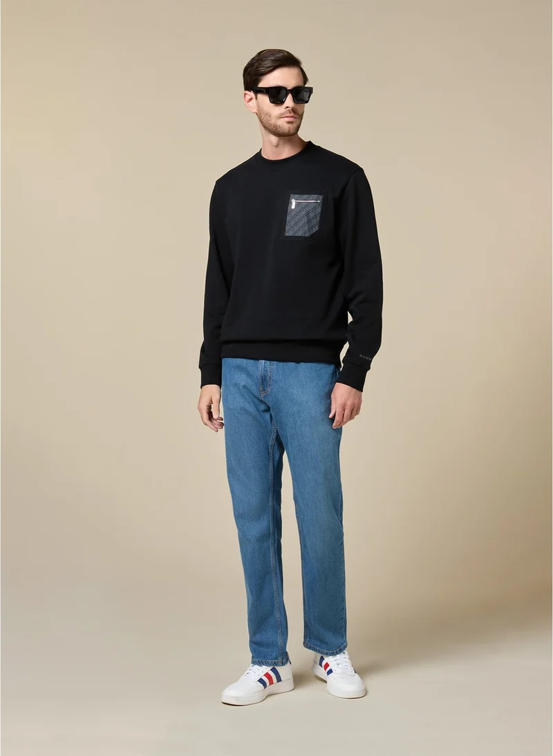 MANNERISM  The Nightfall Black Cotton Sweatshirt with Zip Pocket Relaxed Fit for Men | Best Price UAE