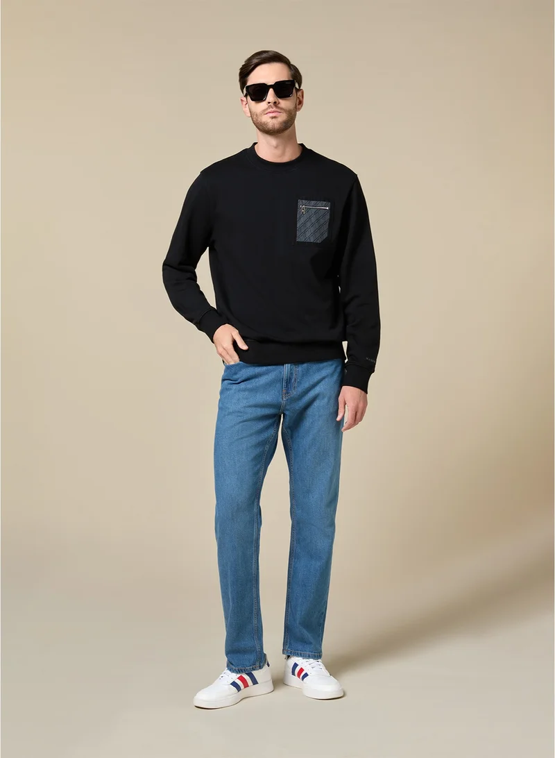 MANNERISM  The Nightfall Black Cotton Sweatshirt with Zip Pocket Relaxed Fit for Men | Best Price UAE