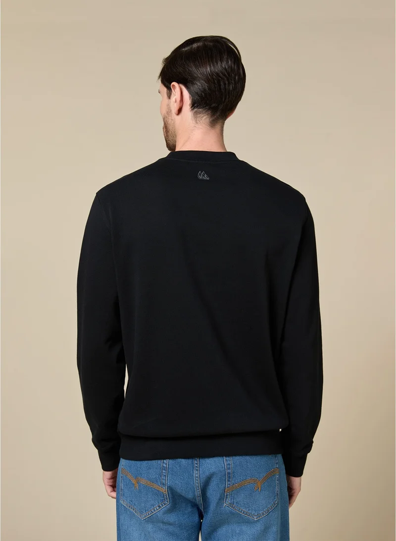 MANNERISM  The Nightfall Black Cotton Sweatshirt with Zip Pocket Relaxed Fit for Men | Best Price UAE