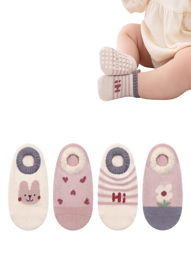 Ahamo 4 Pairs Baby Winter Non-Slip Socks for 0-12 Months Boys Girls - Cute Bunny Design Winter Cotton Ankle Socks for Infants Toddlers - Image 1