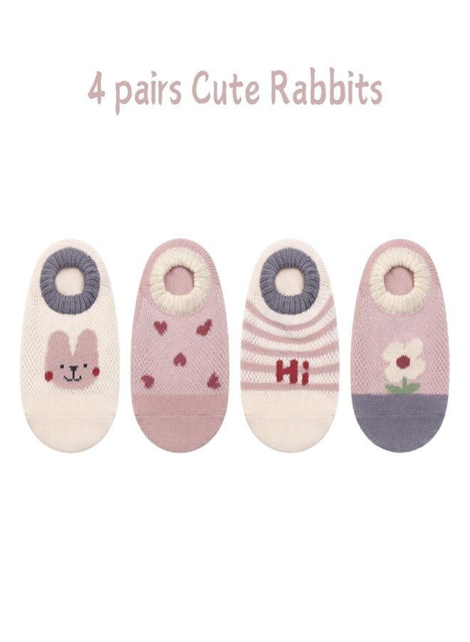 Ahamo 4 Pairs Baby Winter Non-Slip Socks for 0-12 Months Boys Girls - Cute Bunny Design Winter Cotton Ankle Socks for Infants Toddlers - Image 3