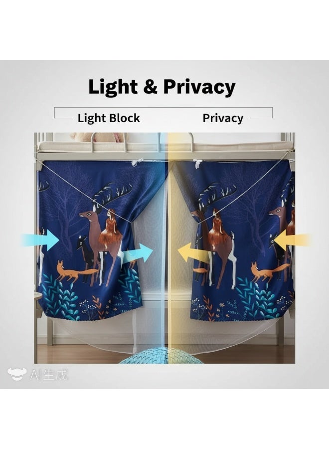 Bluejw Artistic Cartoon-Patterned Lower-Tier Curtains Cotton-Blend Fabric Dormitory Bed Curtains Essential For Private Dormitory Spaces - Image 3