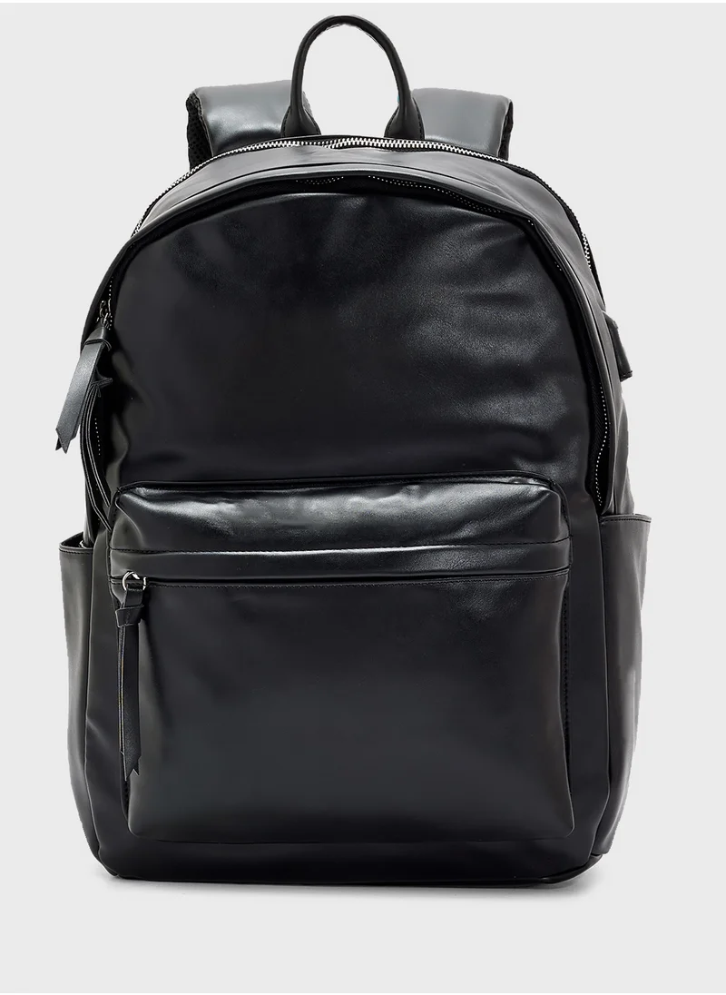 Robert Wood Faux Leather Casual Backpack With Usb Port