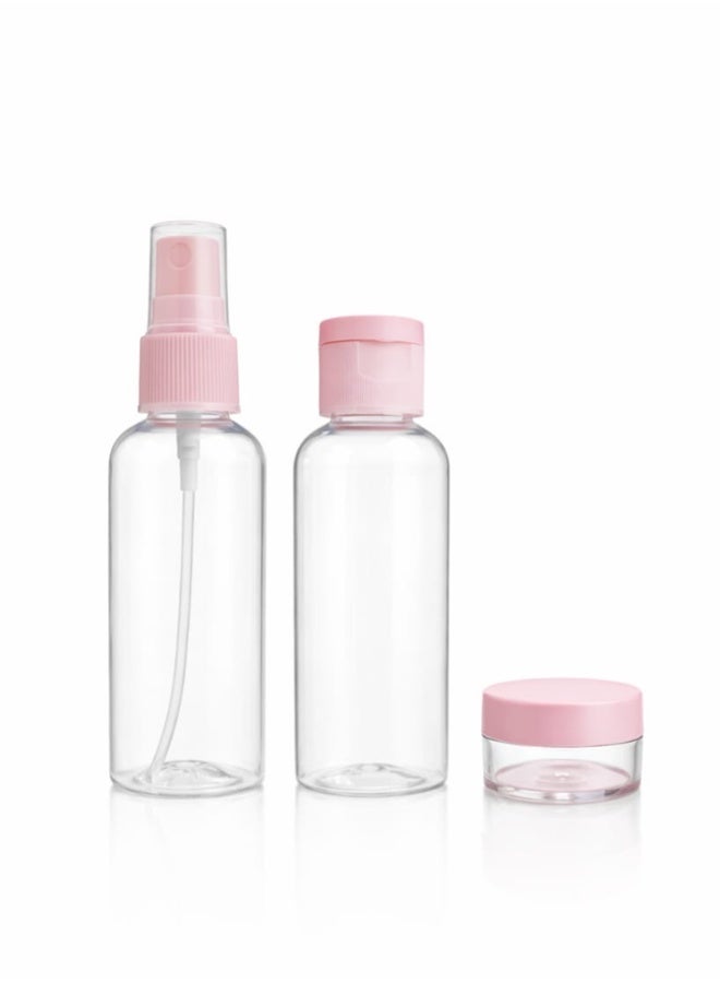 Crazy Boss 3pc Refillable Travel Bottle Set – Leak-Proof TSA Approved Toiletries Kit – Portable Cosmetic Containers for Shampoo, Lotion & Sprays Pink - Image 1