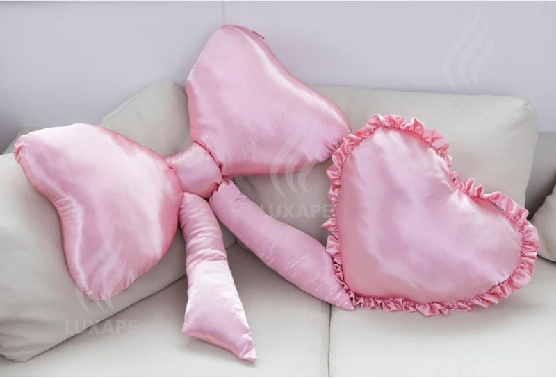 Luxape Bow Pillow - Big Bow Throw Pillow - Bow Shaped Pillow - Silky Satin - Coquette Decor - Bow Room Decor - Pink Bow Pillow - Bow Nursery Decor - Pink Room Decor - Image 2