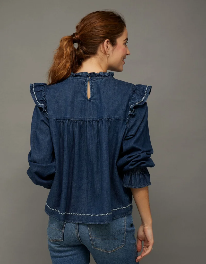 American Eagle  AE Long-Sleeve Denim Blouse for Women | Best Price UAE