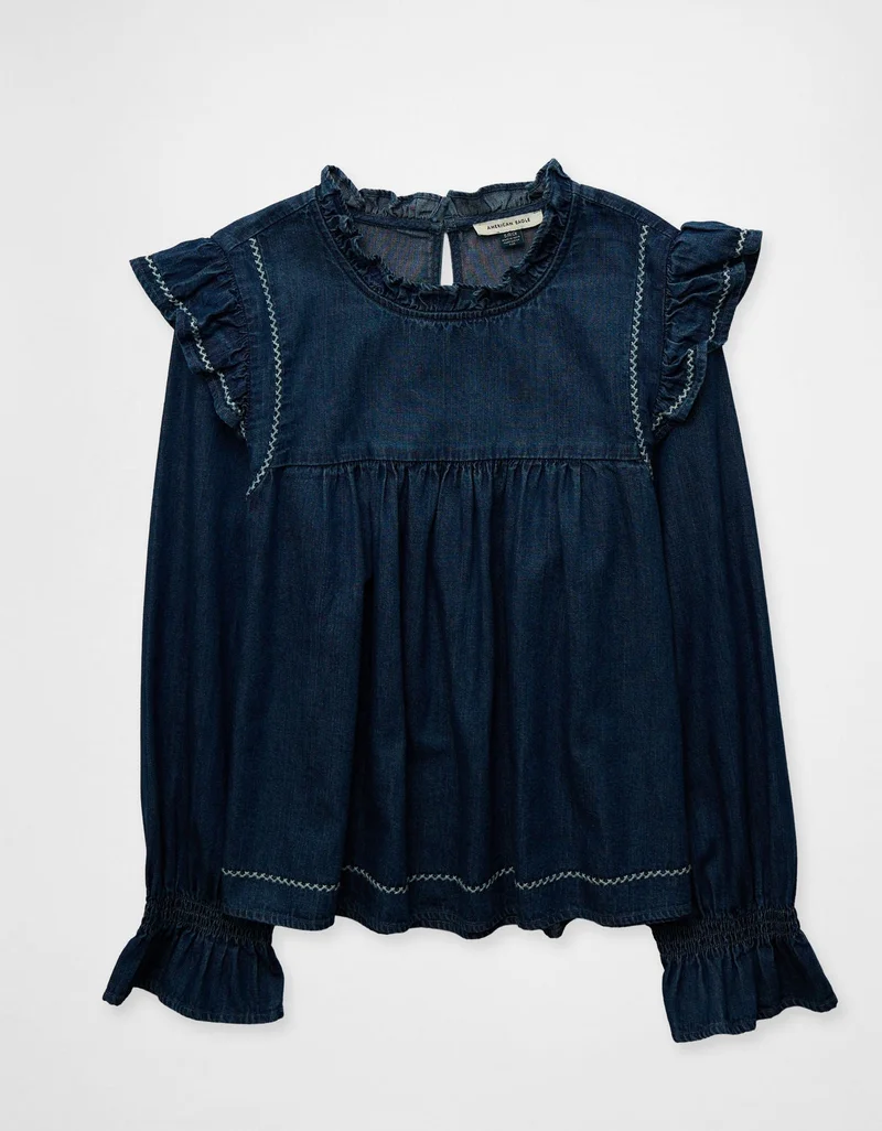 American Eagle  AE Long-Sleeve Denim Blouse for Women | Best Price UAE