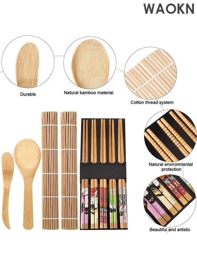 WAOKN Handy Generic Sushi Making Kit, Bazooka Maker with Bamboo Sushi Rolling Mat, Chopsticks, Rice Paddle, Spreader, Cooking Sushi Gifts for Sushi Lovers Beginners Pros,,Attractive Addition To Any Kitchen - Image 3