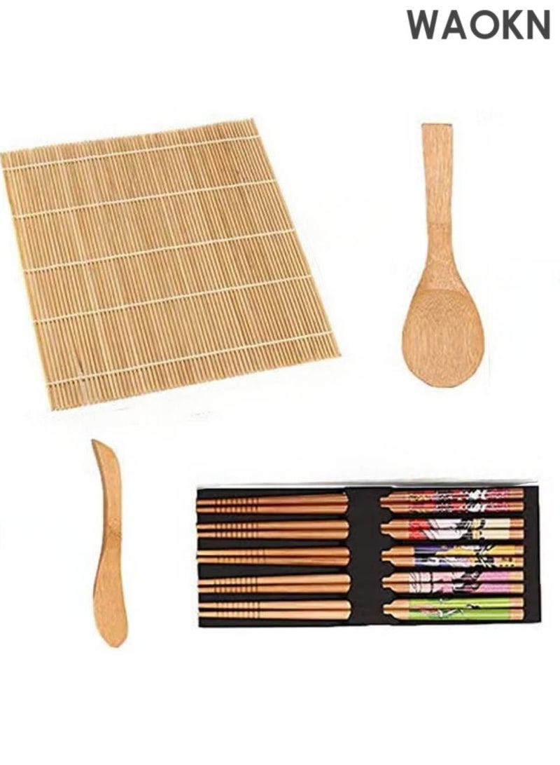 WAOKN Handy Generic Sushi Making Kit, Bazooka Maker with Bamboo Sushi Rolling Mat, Chopsticks, Rice Paddle, Spreader, Cooking Sushi Gifts for Sushi Lovers Beginners Pros,,Attractive Addition To Any Kitchen - Image 2