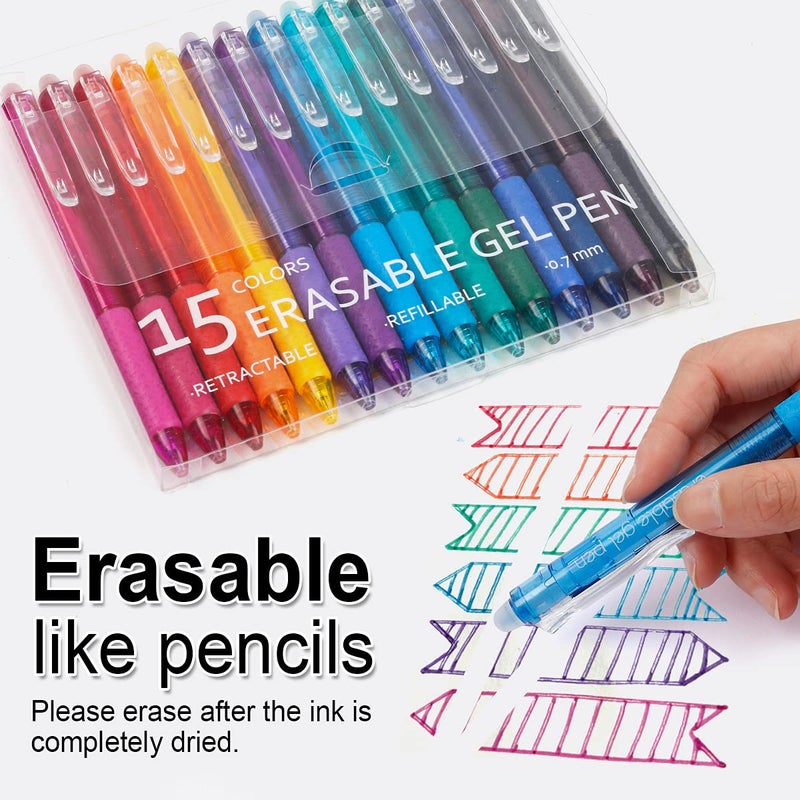 Vanstek 15 Colors Retractable Erasable Gel Pens Clicker, Fine Point(0.7), Make Mistakes Disappear, Premium Comfort Grip for Drawing Writing Planner and School Supplies - Image 2