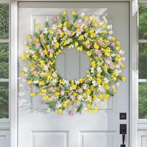 Artgar Front Door Wreath 24 Inch Spring/Summer Wreaths for Front Door, Front Door Wreaths for All Seasons for Indoor Outdoor Home Office Wall Window Wedding Farmhouse Holiday Decor (Yellow) - Image 1