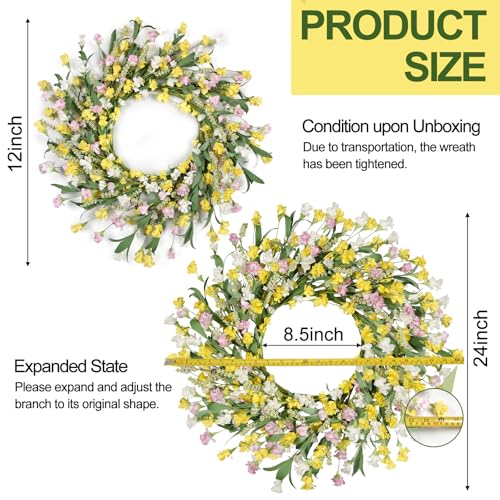 Artgar Front Door Wreath 24 Inch Spring/Summer Wreaths for Front Door, Front Door Wreaths for All Seasons for Indoor Outdoor Home Office Wall Window Wedding Farmhouse Holiday Decor (Yellow) - Image 3