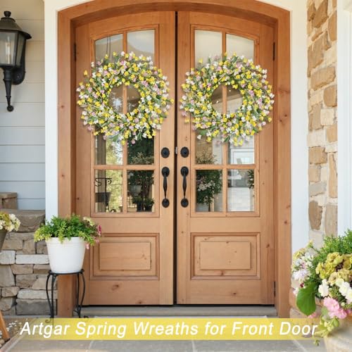 Artgar Front Door Wreath 24 Inch Spring/Summer Wreaths for Front Door, Front Door Wreaths for All Seasons for Indoor Outdoor Home Office Wall Window Wedding Farmhouse Holiday Decor (Yellow) - Image 5
