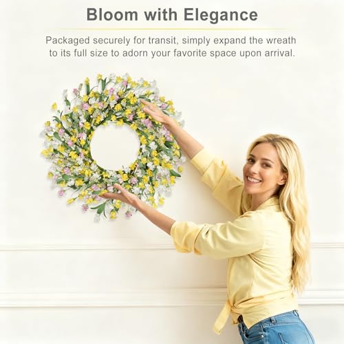 Artgar Front Door Wreath 24 Inch Spring/Summer Wreaths for Front Door, Front Door Wreaths for All Seasons for Indoor Outdoor Home Office Wall Window Wedding Farmhouse Holiday Decor (Yellow) - Image 4