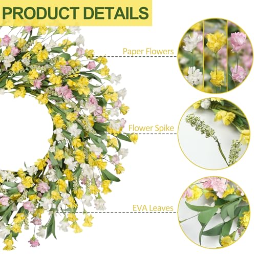 Artgar Front Door Wreath 24 Inch Spring/Summer Wreaths for Front Door, Front Door Wreaths for All Seasons for Indoor Outdoor Home Office Wall Window Wedding Farmhouse Holiday Decor (Yellow) - Image 2
