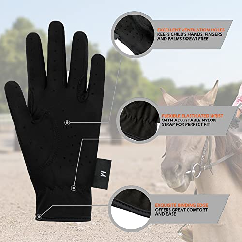 Thapower Kids Horse Riding Gloves Mesh Breathable Children Equestrian Horseback Boys & Girls Youth Outdoor Biking Cycling Sport Mitts Black S - Image 4