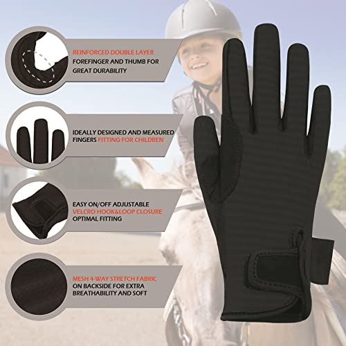 Thapower Kids Horse Riding Gloves Mesh Breathable Children Equestrian Horseback Boys & Girls Youth Outdoor Biking Cycling Sport Mitts Black S - Image 3